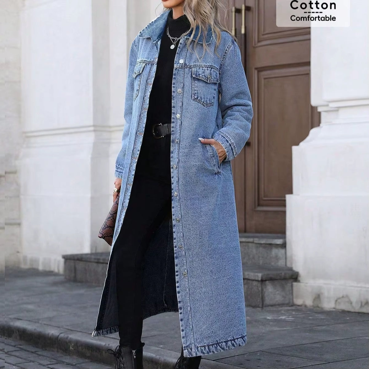 Women's Denim Moto Biker Jacket - Long Sleeve, Pocketed, Single Breasted, Casual Y2K Style for Autumn/Winter 2025