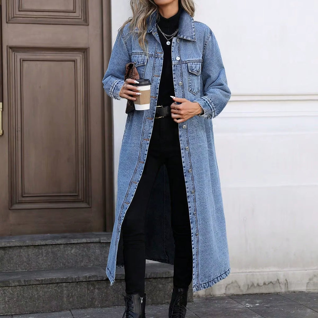 Women's Denim Moto Biker Jacket - Long Sleeve, Pocketed, Single Breasted, Casual Y2K Style for Autumn/Winter 2025