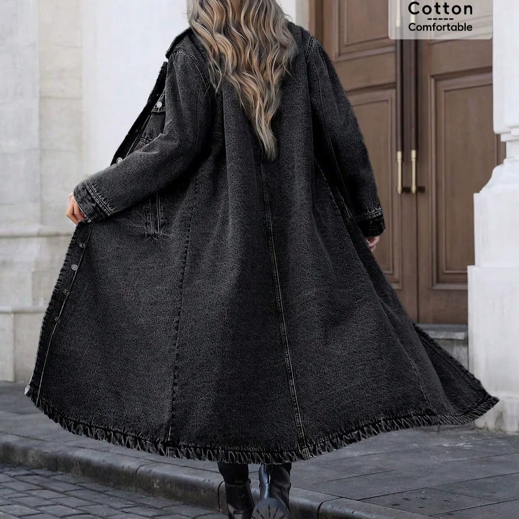 Women's Denim Moto Biker Jacket - Long Sleeve, Pocketed, Single Breasted, Casual Y2K Style for Autumn/Winter 2025
