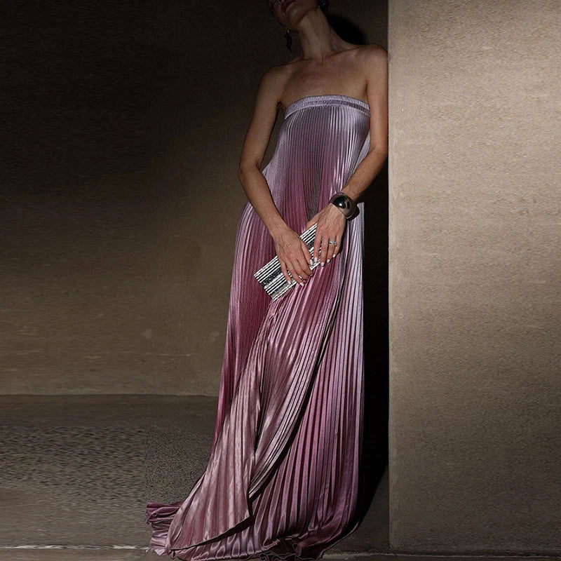 Elegant Sleeveless Off-Shoulder Gradient Long Dress for Women - Backless Gala Gown with Irregular Hemline